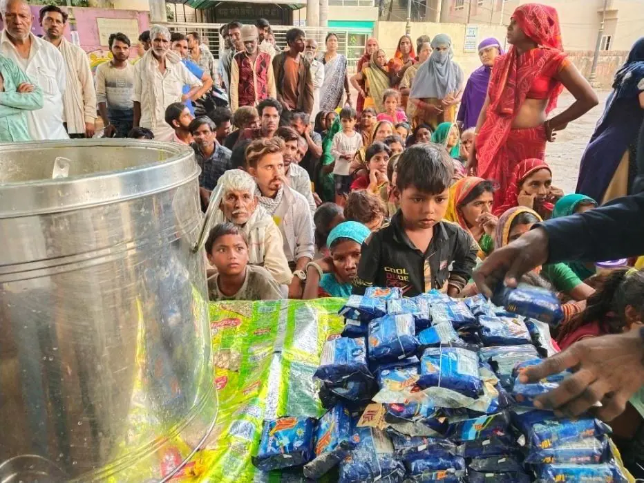 Food packets ready for distribution.