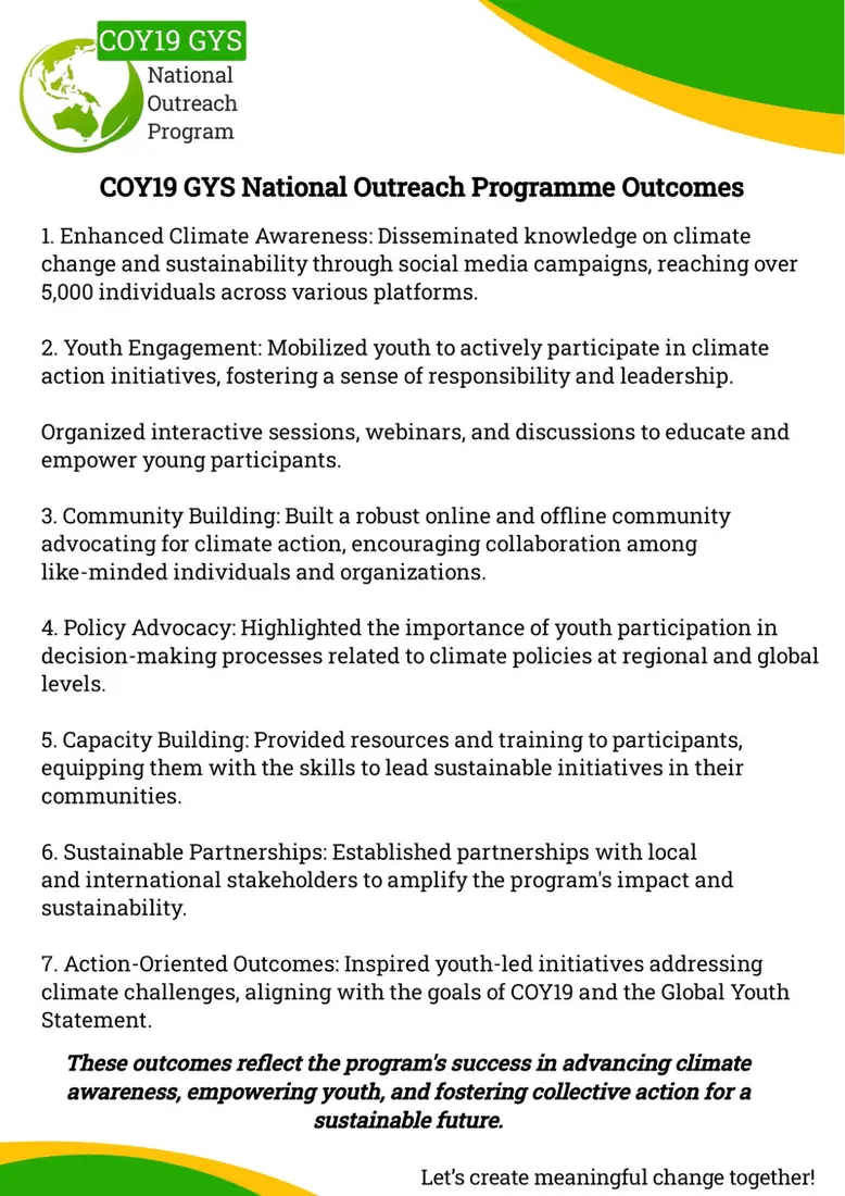 Survey results page from the COY19 GYS National Outreach Programme outcome report